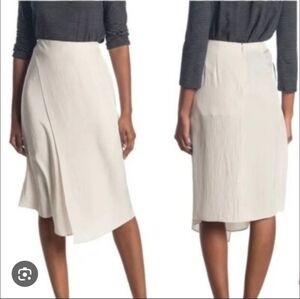 NWT Vince Midi Faux Wrap Skirt with Asymmetrical‎ Hem, Champagne Cream (0) #612